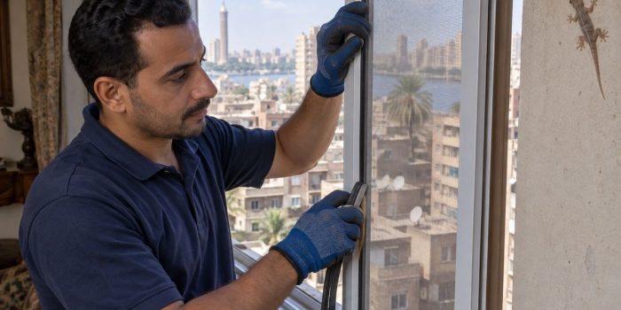 فني مكافحة الأبراص بيقفل فتحات الشباك وبرص على الحيطة جنبه